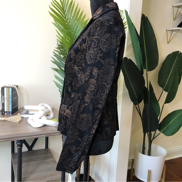 Ralph Lauren Velveteen Filigree Black/Gold/Bronze Cotton Stretch Jacket Blazer 6 - Picture 4 of 9